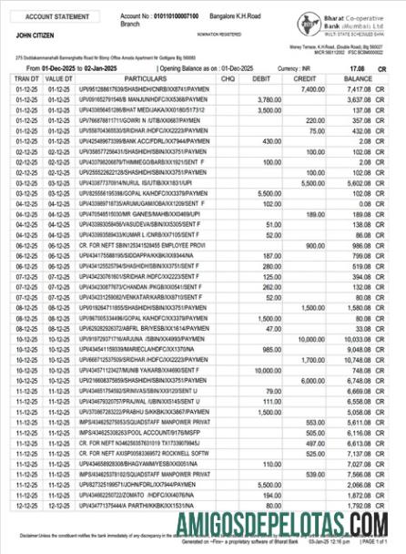 Modelo realista de extrato de conta bancária cooperativa da Índia Bharat em Word e PDF